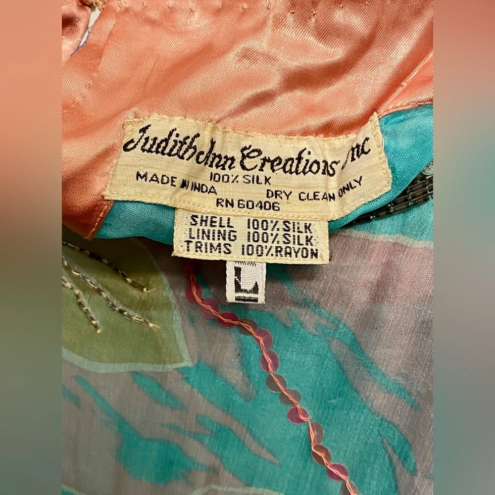 Judith Ann Creations Inc Vintage 2 Piece Silk Sequin Embellished Skirt Set Large - Picture 8 of 15